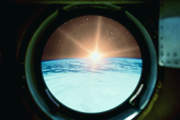 Sunrise, view from spaceship. Elements of this image furnished by NASA.