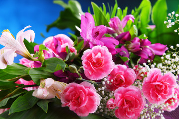 Fototapeta na wymiar Composition with bouquet of freshly cut flowers