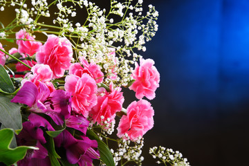 Composition with bouquet of freshly cut flowers