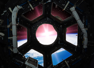 Beautiful sunrise from space. View from spacecraft. Elements of this image furnished by NASA.