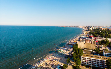 Fototapeta premium Aerial view of Mamaia in Constanta, popular tourist place and resort on black sea in a Romania. 