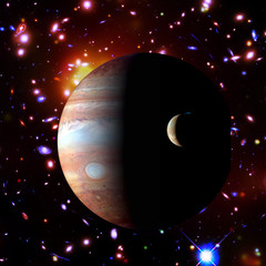 Jupiter and its moon. The elements of this image furnished by NASA.