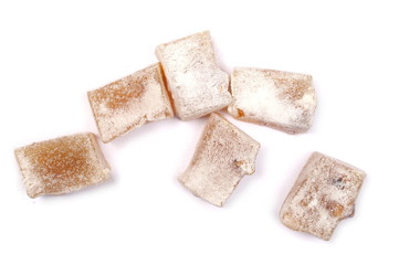 Turkish delight with walnut isolated on white background, top view