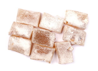 Turkish delight with walnut isolated on white background, top view