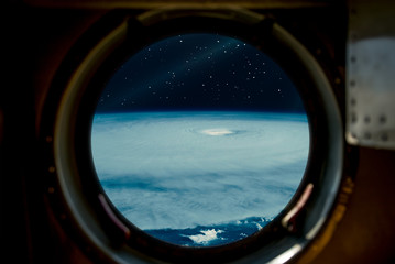 Sunrise, view from spaceship. Elements of this image furnished by NASA.