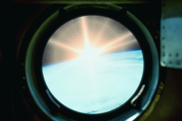 Sunrise, view from spaceship. Elements of this image furnished by NASA.