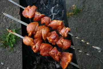 shish kebab on skewers