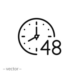 48 hr, clock icon, time linear sign isolated on white background - editable vector illustration 