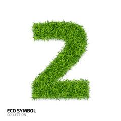 Grass number Two isolated on white background. Symbol 2 with the green lawn texture. Eco symbol collection. Vector illustration
