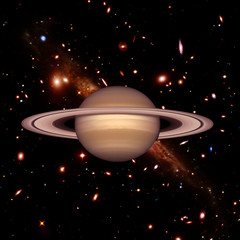 Saturn. Planet against galaxies and stars. The elements of this image furnished by NASA.