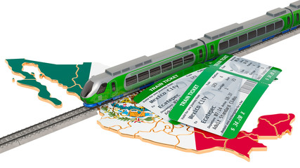 Rail travel in Mexico, concept. 3D rendering