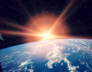 Space and sunrise. The elements of this image furnished by NASA.