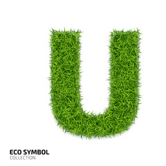 Letter of grass alphabet. Grass letter U isolated on white background. Symbol with the green lawn texture. Eco symbol collection. Vector illustration