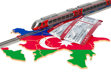 Rail travel in Azerbaijan, concept. 3D rendering