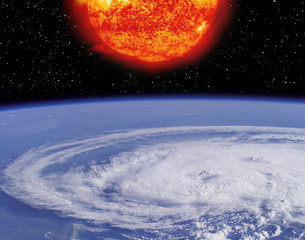 Obraz na płótnie Canvas Earth and sun. Distance between them. The elements of this image furnished by NASA.