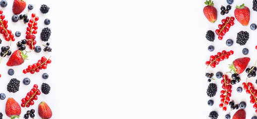 Mix berries and fruits on white background. Mix fruits on white background. Mix berries with copy space for text. Various fresh summer berry.