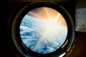 Sunrise, view from spaceship. Elements of this image furnished by NASA.