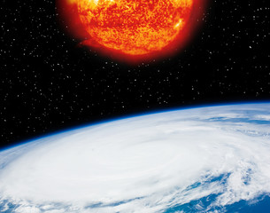 Earth and sun. Distance between them. The elements of this image furnished by NASA.