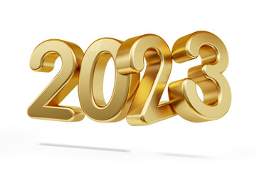 2023 golden bold letters isolated on white 3d-illustration