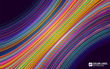 Abstract color lines background. Moving colorful lines of abstract background. Moving color waves. Design elements for card, website, wallpaper, presentation. Abstract creative disco template.