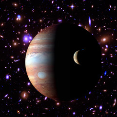 Jupiter and its moon. The elements of this image furnished by NASA.