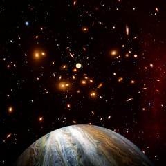 Jupiter and outer space, galaxies. The elements of this image furnished by NASA.
