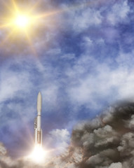 Sunflare and rocket. The elements of this image furnished by NASA.
