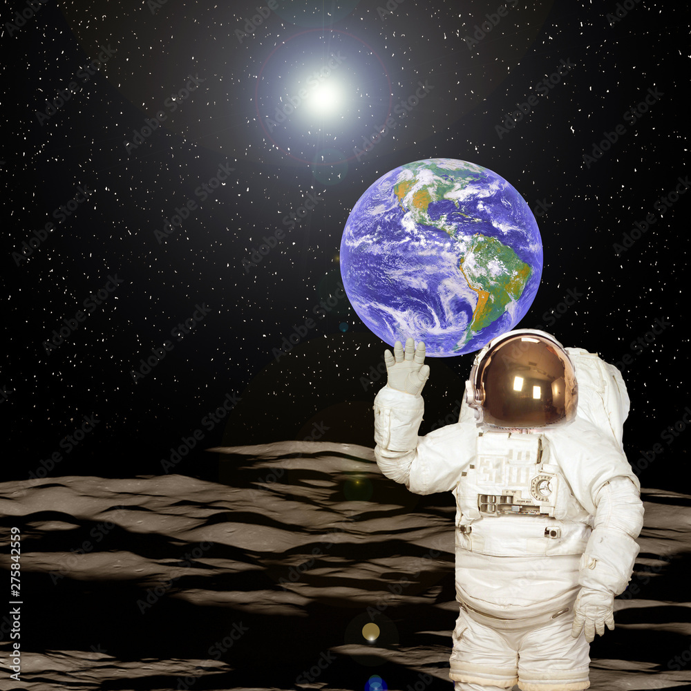 Canvas Prints astronaut on the moon. blue fascinating earth on the background. elements of this image furnished by