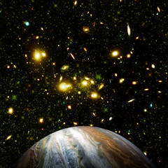 Jupiter and outer space, galaxies. The elements of this image furnished by NASA.