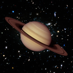 Planet Saturn, with space background. Galaxies and stars on the backdrop. The elements of this...