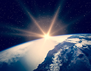 Sunrise  from space. The elements of this image furnished by NASA.