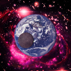 View of the planet earth with moon from space. The elements of this image furnished by NASA.