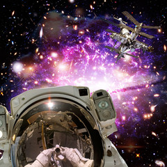 Obraz na płótnie Canvas Astronaut and space station. Wonderful view of space. The elements of this image furnished by NASA.