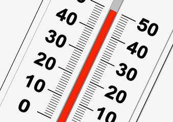 canicule thermometre 50 degres rouge