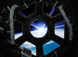 Beautiful sunrise from space. View from spacecraft. Elements of this image furnished by NASA.