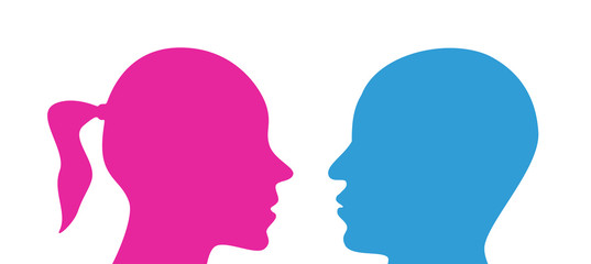 face silhouette profile man woman blue pink vector