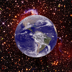 Earth, galaxy and stars.  The elements of this image furnished by NASA.