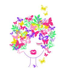 girl with butterfly hair, kids t-shirt print