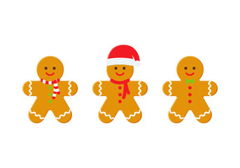 Gingerbread man. Christmas icon. Vector. Holiday winter symbols isolated on white background in flat design. Cartoon colorful illustration - obrazy, fototapety, plakaty