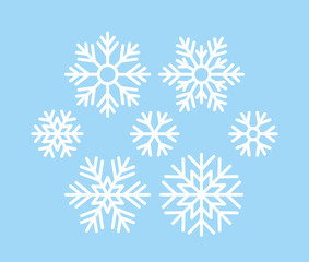 Naklejka na ściany i meble Snowflake. Vector. Christmas icon. Freeze snow. Set holiday symbols isolated on blue background in flat design. Cartoon color illustration.