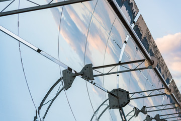 Detail of the concentrators and solar panels of the solar thermal power plant in Logrosan