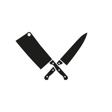 Crossed butcher knifes icon on white background. Vector.