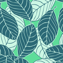 Seamless vector pattern with tropical leaves editable and separable green