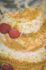 artisanal italian ice-cream - mix of ice-cream  flavours with fresh fruits, biscuits, cookies, macaroons