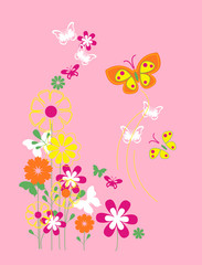 Flowers and butterfly, tee shirt graphic