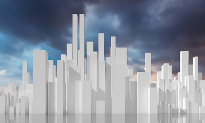 Abstract 3d city under stormy cloudy sky