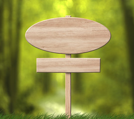 Oval bright wood signboard with forest background