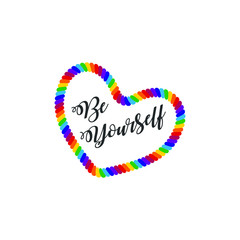Rainbow Heart Flag Colored LGBT Pride Quote for Lesbian Gay Bisexual and Transgender Vector Template Design Element