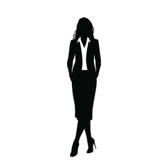 Vector silhouette of woman  standing, business people, black color,  isolated on white background
