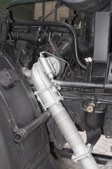 Side view of a custom truck engine